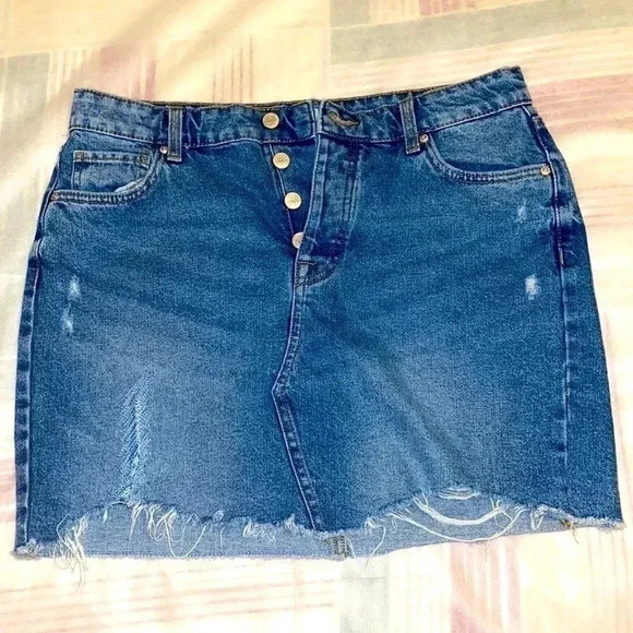 ONLY BLUE DENIMO VINTAGE 1995 FANCY RIPPED DENIM MINI SKIRT PERFECT CONDITION - Picture 1 of 9